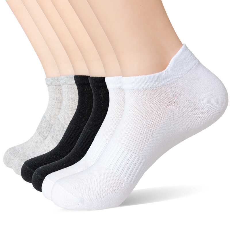 Calcetines tobilleros de algodón para hombre y mujer, calcetín deportivo de talla grande, malla para las orejas, correr, Color sólido, 6 pares