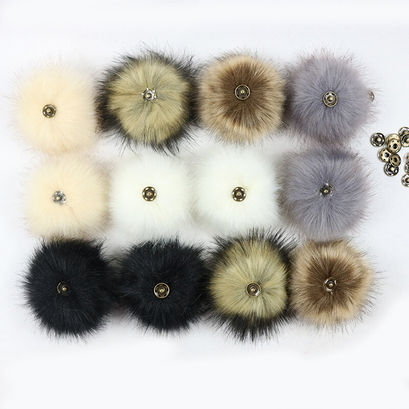 Multicolor Faux Fox Fur PomPom com fivela, Falso Hairball, Hat Ball, Pom DIY, Cap Acessórios, Atacado, 10 cm, 12 cm, 15cm