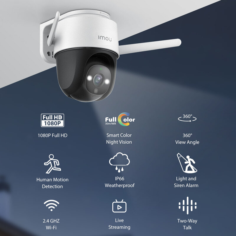 IMOU Cruiser 2MP/4MP Full Color Night Vision Wi-Fi PTZ Outdoor IP66 Weatherproof  AI Human Detection Camera Surveillance
