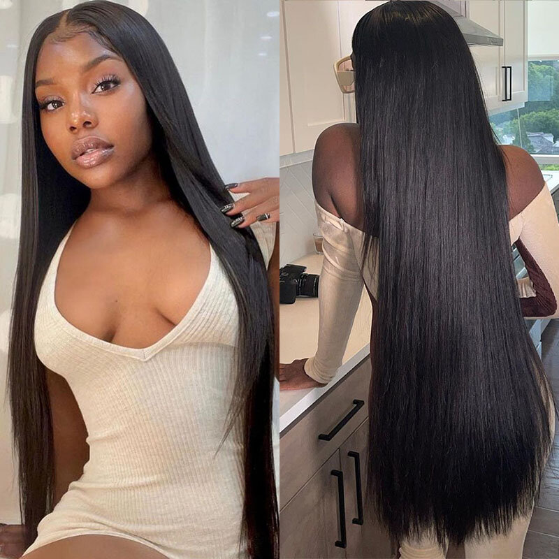 Bone straight 4x4 Lace frontal human hair wigs Natural Hairline 32" 13x4 Hd transparent lace frontal wig For women Swiss Lace