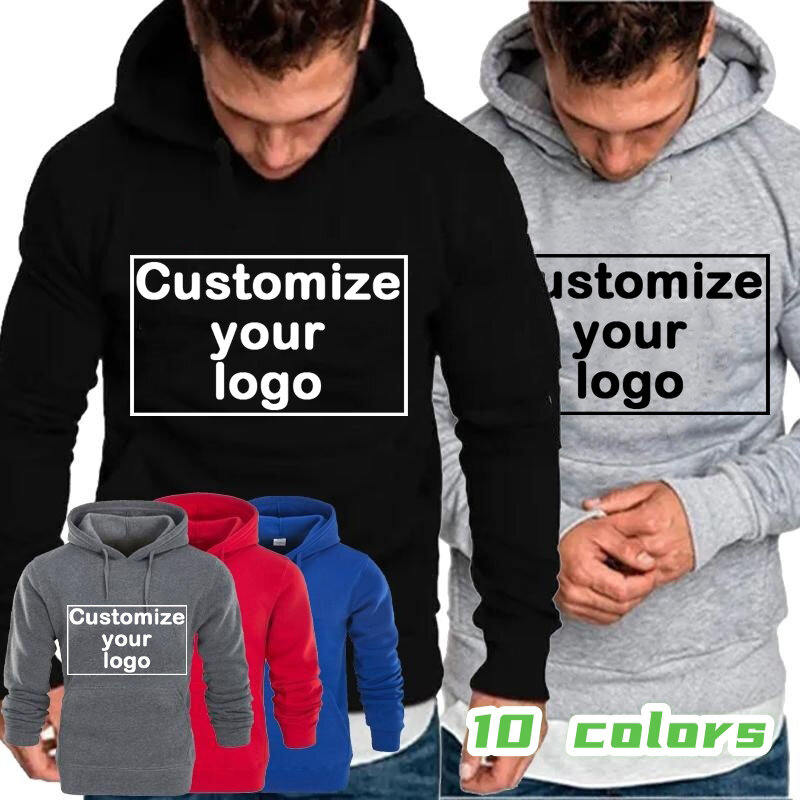 Customize Your Logo Men's Hoodie Fashion Casual Long sleeved Solid Color Sports Shirt Pullover Hoodie