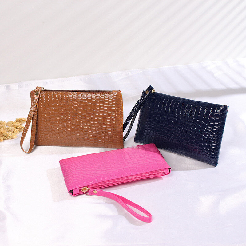 여성용 악어 동전 지갑, 새로운 패션 작은 손목 가방, 고품질 PU 동전 지갑, 지퍼 클로저, 단색 캔디 색상