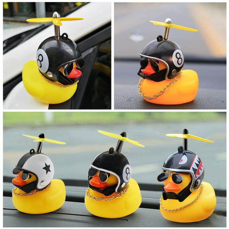 Auto Rubber Eend Speelgoed Met Helm Dashboard Decoraties Ornament Gele Eend Met Propeller Ketting