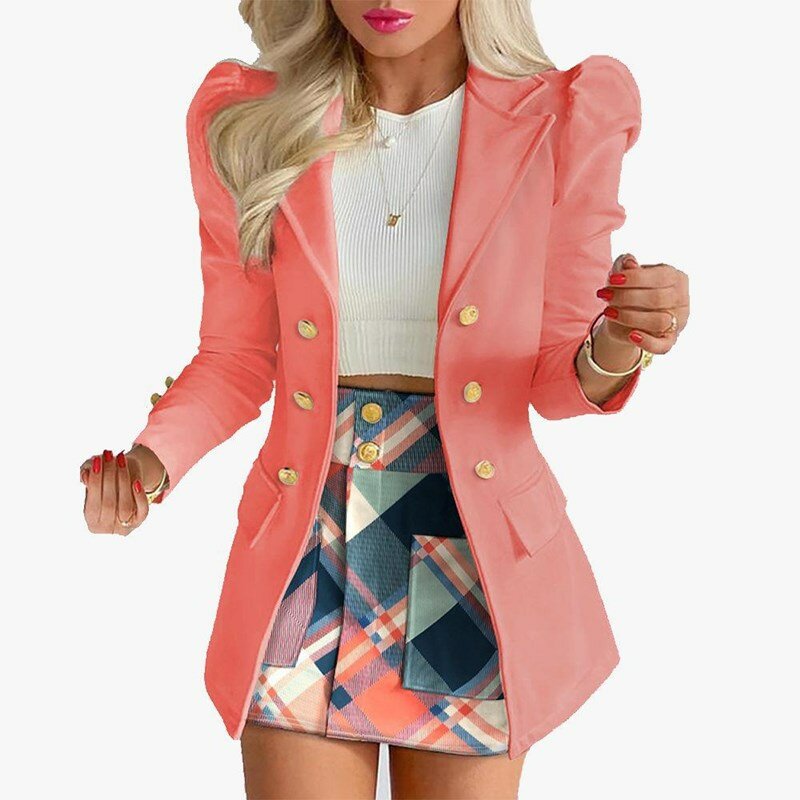 Женский пиджак с длинным рукавом, однобортный пиджак с принтом и мини-юбка, лето-осень 2023