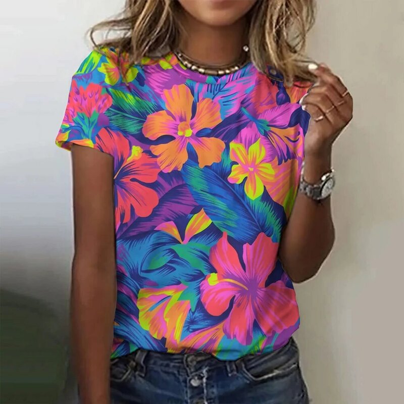 2024 Mode Vrouwen Blouse T-Shirts 3d Bloemenprint Casual Tops Dames Casual Dames T-Shirts Harajuku Meisjes Kleding Met Korte Mouwen