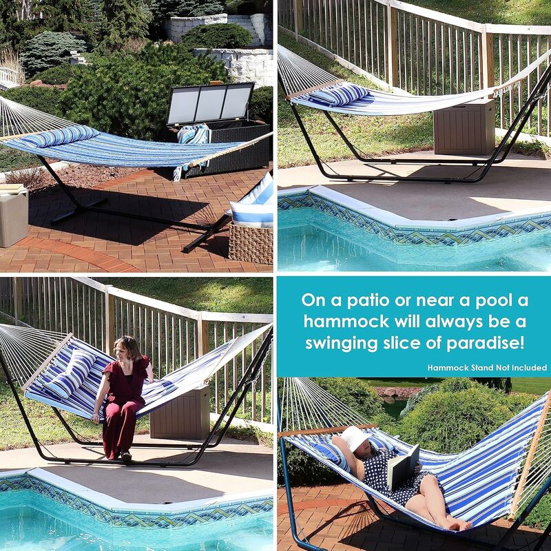 Sunnydaze-hamaca de tela acolchada para exteriores, para dos personas, con barras esparcidoras, resistente, capacidad de 450 libras