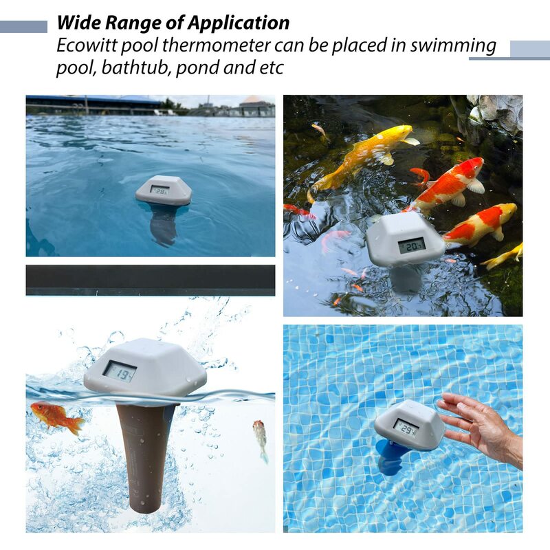 Ecowitt WN36 Termômetro de piscina sem fio com âncora, sensor de temperatura da água de leitura fácil flutuante para piscina Spa
