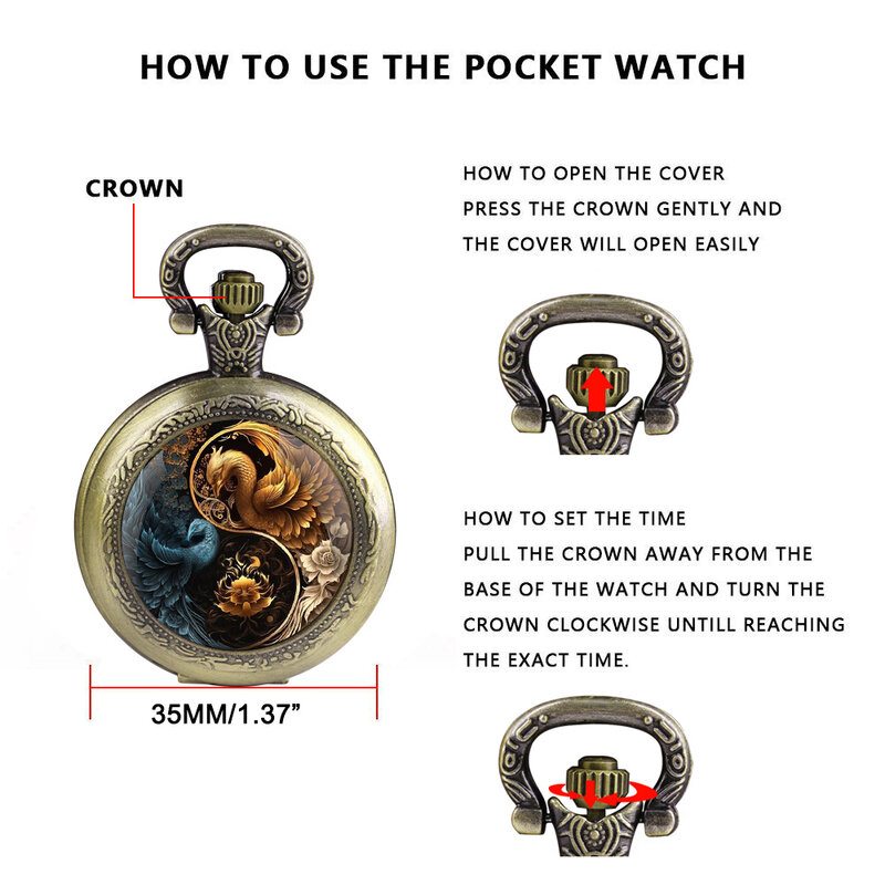 Mysterious Retro Phoenix Bronze Pocket Watch para homens e mulheres, Vintage Quartz Necklace, Unique Pendant Clock, Gift Accessories