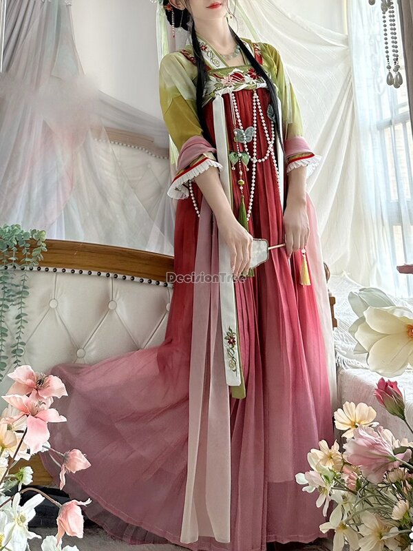 2024 chinese style improved daily spring hanfu ancient fairy princess suit retro tang dynasty sweet women cosplay hanfu dress