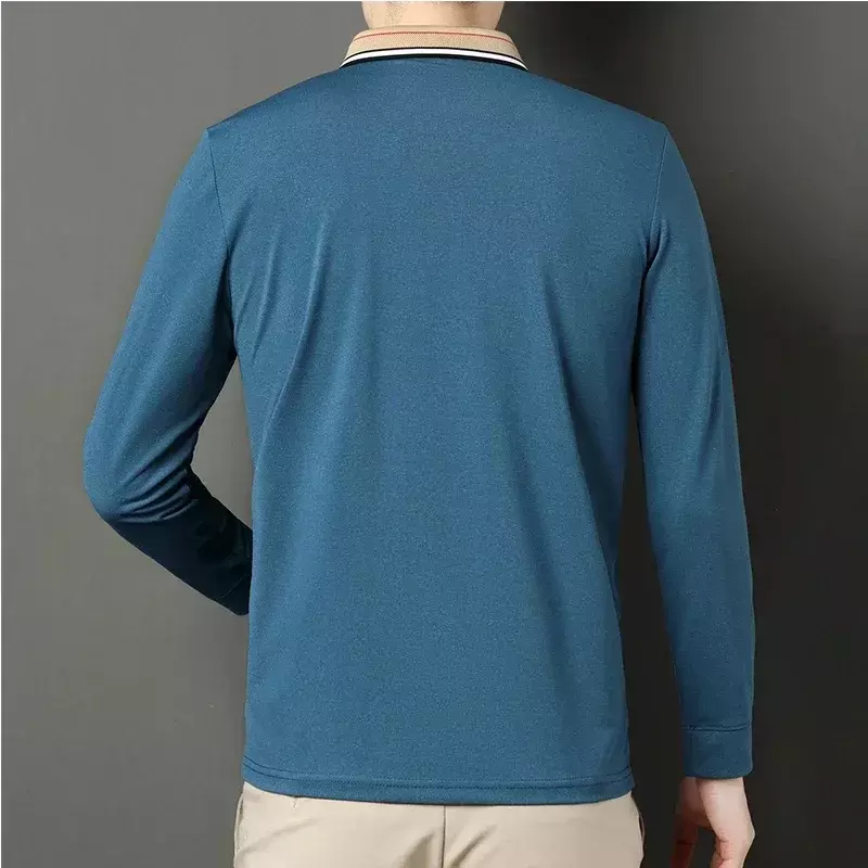 Camiseta de manga larga para hombre, Top de algodón puro, Polo suelto informal, camisa Base