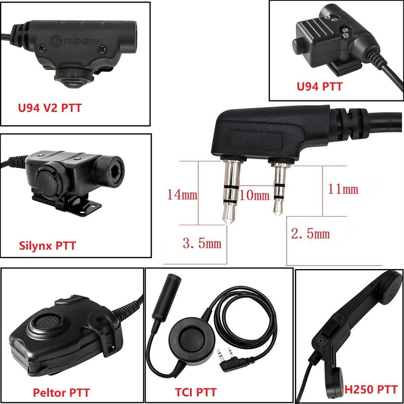 Tático ptt plug militar fone de ouvido adaptador kenwood plug para baofeng UV-5R UV-5RA walkie talkie rádio caça