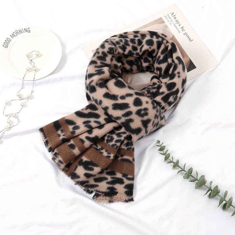 Leopard Print Cashmere Scarf Thick Women Winter Warm Scarves Pashmina Ladies Outdoor Blanket Wraps Long Cape Shawl with Tassel