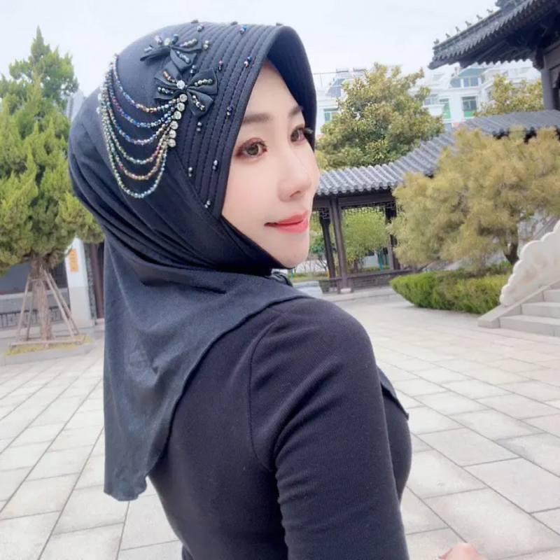 Veelkleurige Moslim Bruid Hijab Musulman Diamanten Applicaties Instant Caps