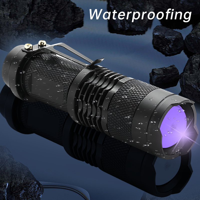 Светодиодный УФ-фонарик, зуммируемый миниатюрный Ультрафиолетовый фонарь 365/395 нм, портативный водонепроницаемый ультрафиолетовый фонарик для детектора пятен мочи домашних животных