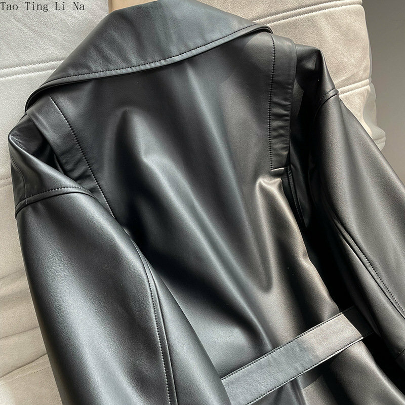 2023 Women New Loose Genuine Sheep Leather Jacket Slim Real Sheepskin Leather Coat W12