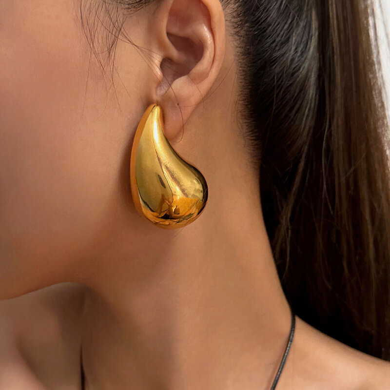 2 teil/satz trend ige Platte Gold Farbe klobige Wasser tropfen Dupes Tropfen Ohrringe für Frauen Persönlichkeit glänzend Teardrop Ohrring Schmuck Geschenke