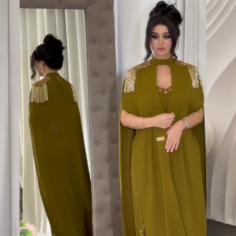 Ballkleid Abend Trikot Quaste Strass Verlobung scheide hoher Kragen maßge schneiderte Anlass Kleid Midi Kleider Saudi-Arabien