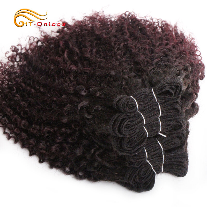 6 buah/lot bundel keriting Peruvian Jerry keriting rambut manusia ditarik ganda rambut Funmi Remy T1B 30 99J ekstensi rambut berwarna