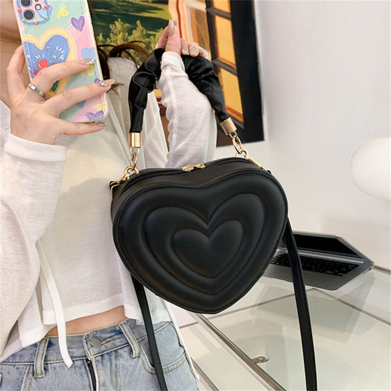 Fashion Love Heart Shaped Shoulder Crossbody Bag Women Cute Casual PU Leather Chain Totes Designer Handbags Sling Purse