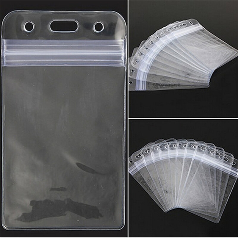 Tarjetero de plástico transparente esmerilado, 10 piezas, Vertical, impermeable, con cremallera, para identificación, novedad