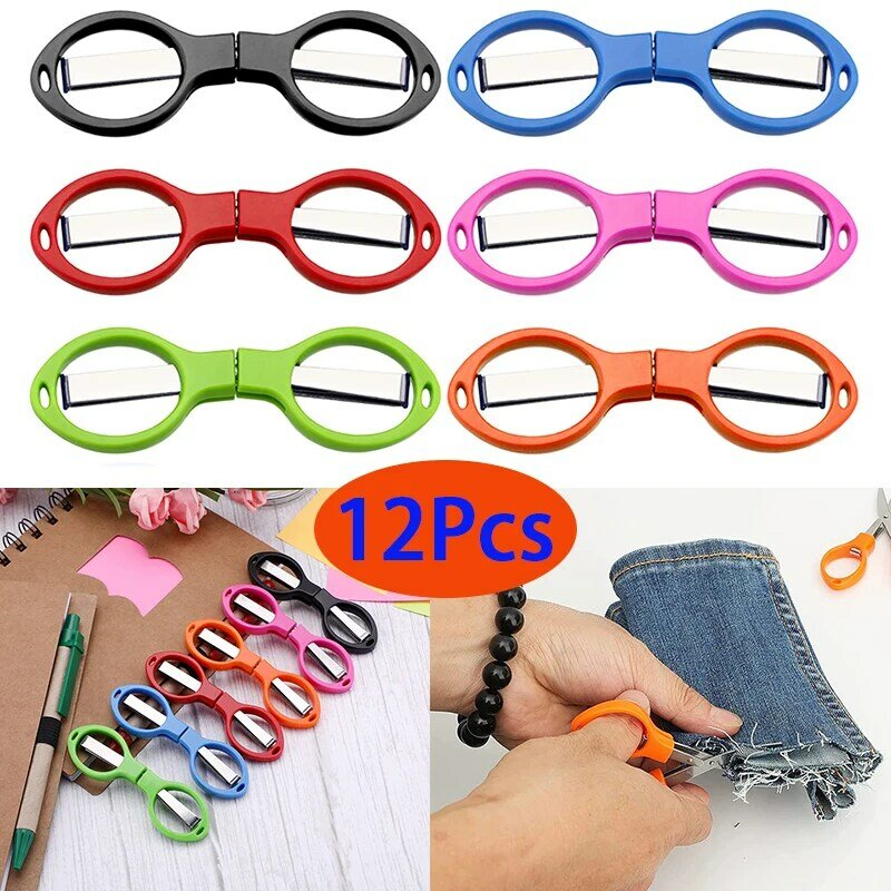 12Pcs Stainless Steel Scissors Rust-proof Folding Scissors Glasses Shape Mini Scissors Suitable For Home And Travel Use