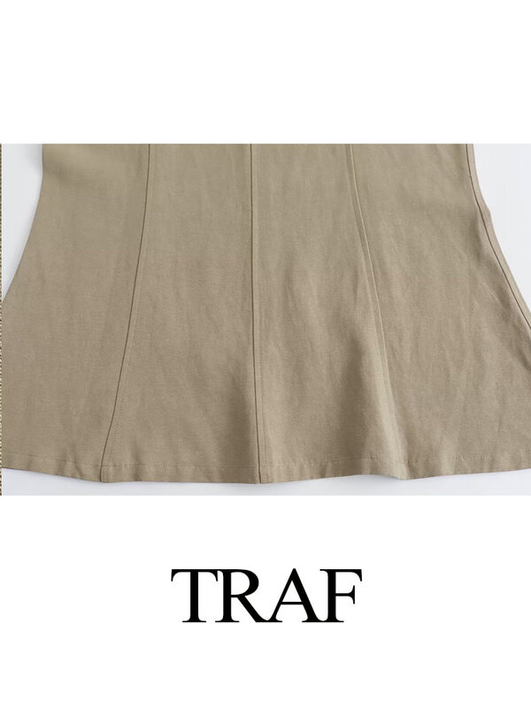 TRAF 2024 여성용 하이 스트리트 트럼펫 스커트, 단색 하이웨이스트 지퍼, 발목 길이 스커트, 세련된 여름 신상 패션