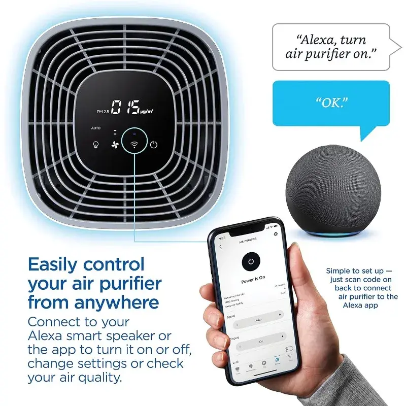 Clorox Smart Luft reiniger für zu Hause, echte Hepa-Filter, arbeitet mit Alexa, große Räume bis zu 99.9% Quadratfuß, entfernt von Viren