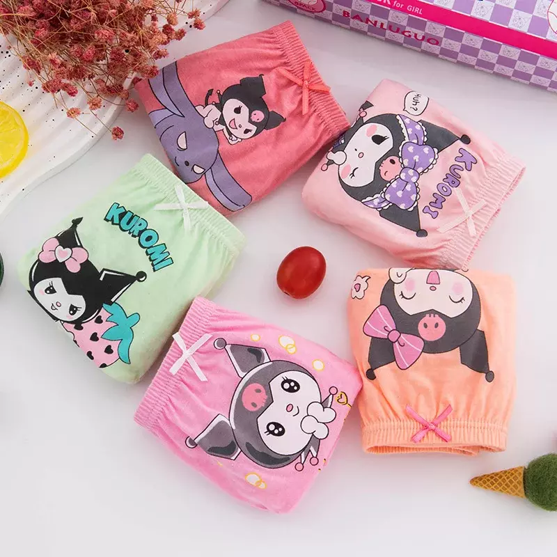 5PCS Sanrio Kuromi Children's Underwear Anime Cartoon Print Girls Cotton Briefs Kawaii Cute Baby Shorts Children Christmas Gift