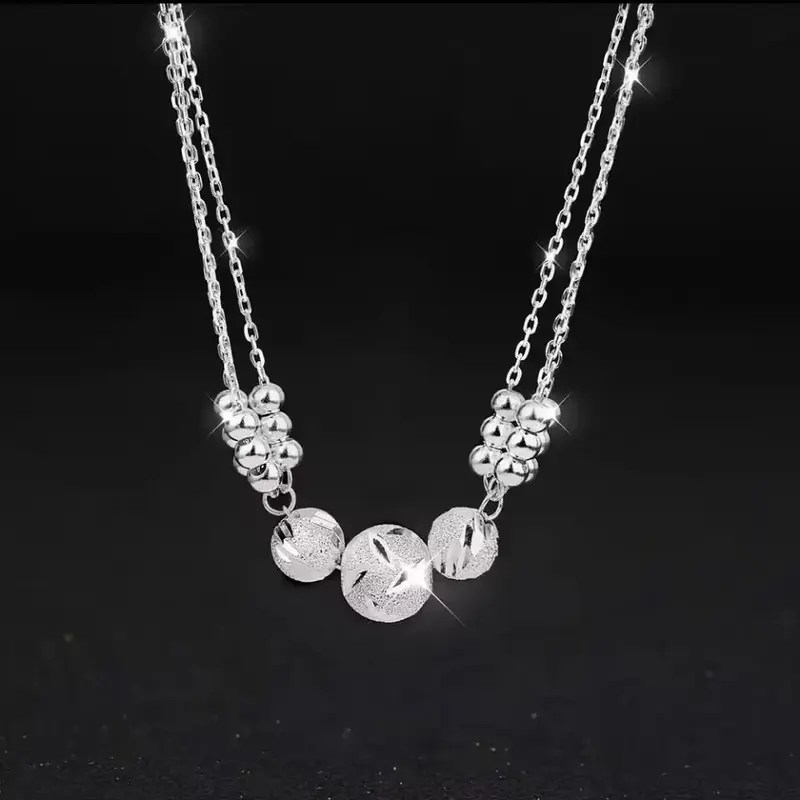 Fine 45cm 925 Sterling Silver Charms Necklace Beads Jewelry Fashion Cute Chain for Women Lady Wedding Gift