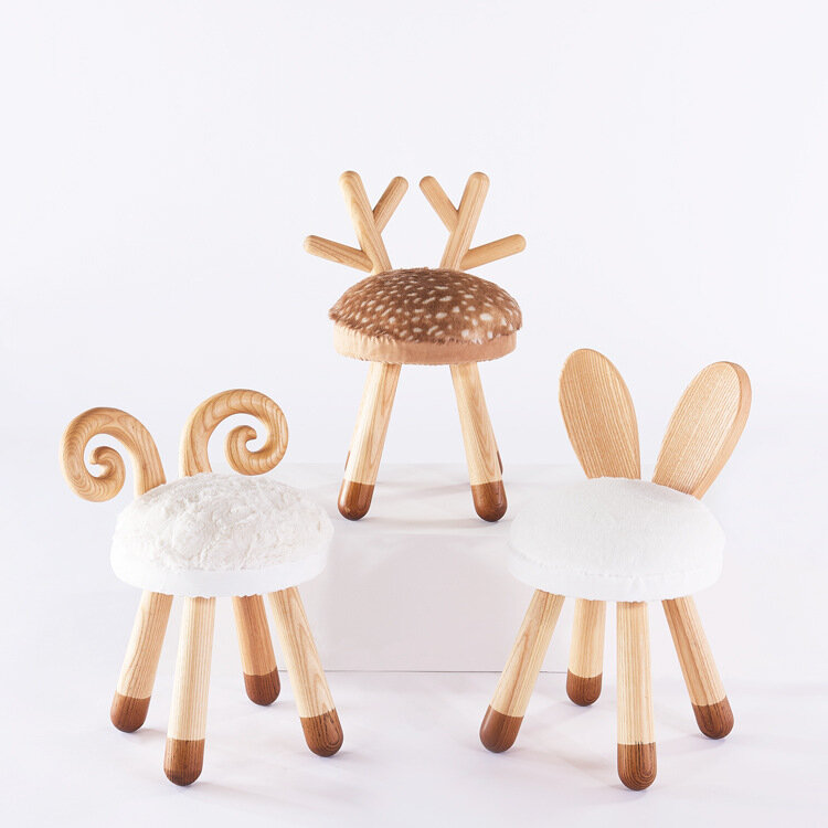 Creative Cute Ash Children Gift Animal Chair Calf Lamb Rabbit Giraffe Deer Stool Early Education Tables and Chairs