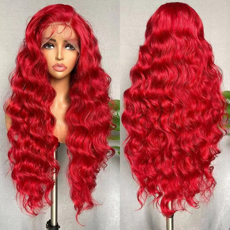 New Lace Wig without Adhesive Front New Red Long Curled Hair Large Wave Peng Lace Hair Cover Comfortable to Wear in Daily Life