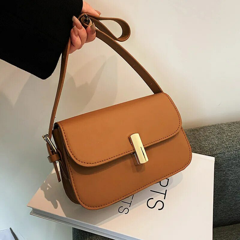 Women's Bag Brand Designer Fashion Flap Hasp Handbags PU Leather Shoulder Bag Korean Solid Color Casual Square Bags for Female