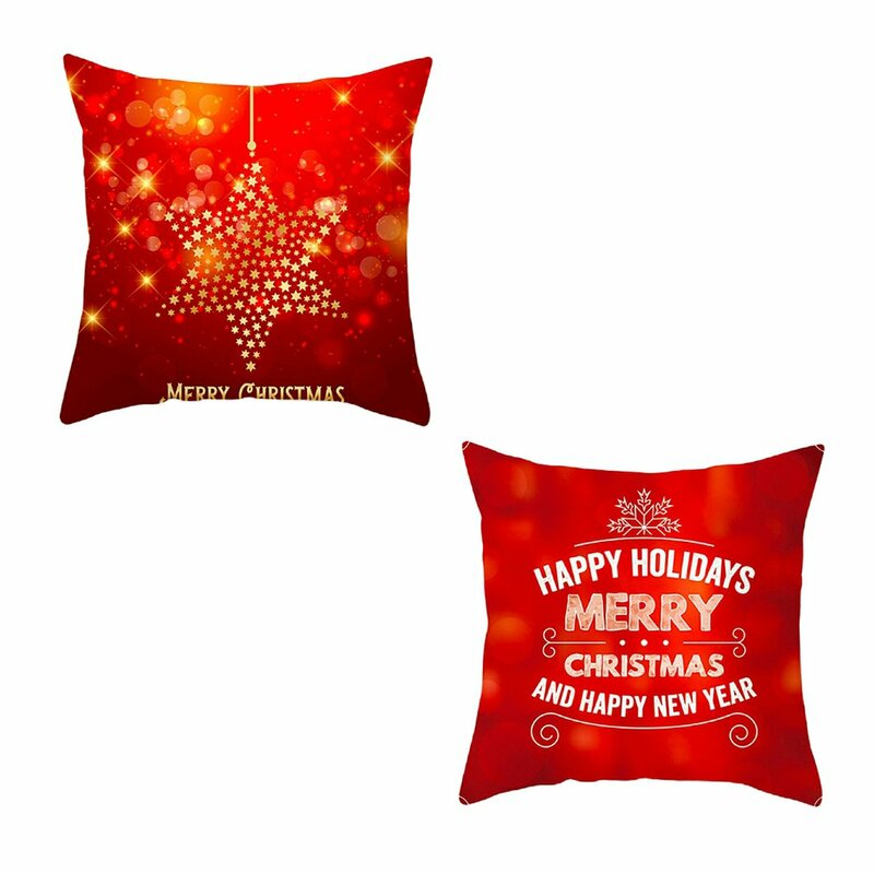 Funda de cojín navideña de poliéster con estampado de Feliz Navidad, funda de almohada decorativa para sofá y hogar, 45x45