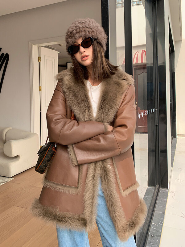 Natural Sheepskin Fur Coat Women High-end Real Wool Outerwear Warm Genuine Leather Lambswool Winter Jacket Female