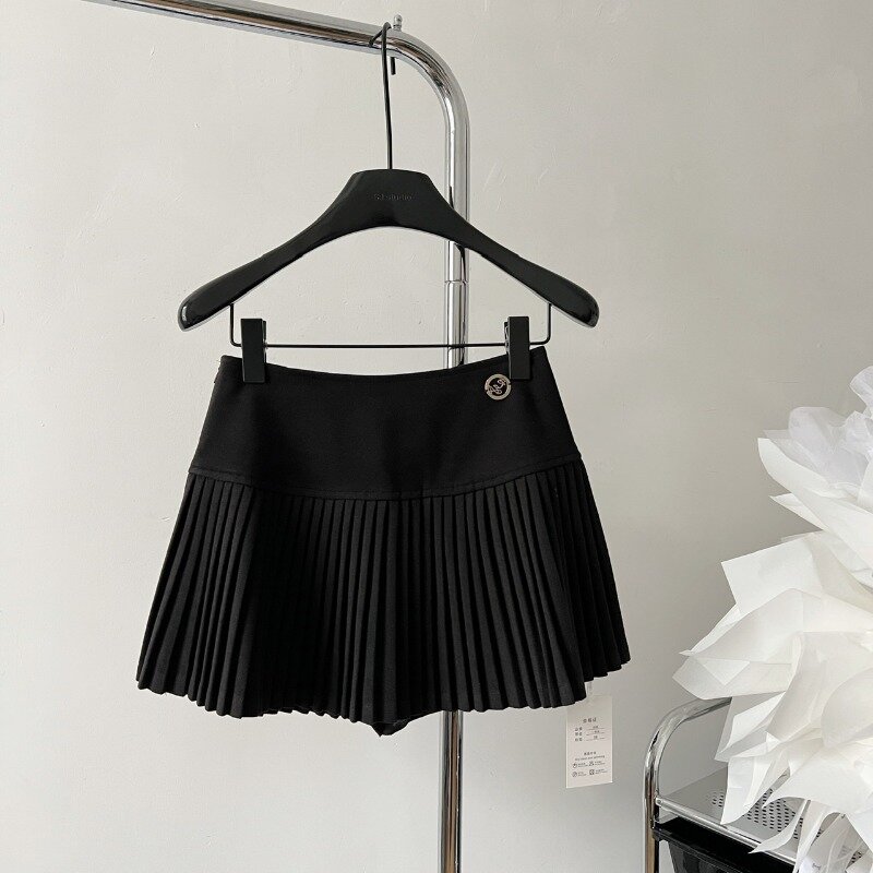 Женская шерстяная плиссированная короткая юбка на осень и зиму, прямая трапециевидная мини-юбка в американском и корейском стиле для чирлидинга с высокой талией