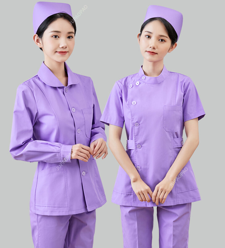 Blue Long Sleeve Scrubs Top Nurse Uniforms  Lab Coat Doctor Uniform for Women Outwear Medical Clothing Beauty Salon Workwear