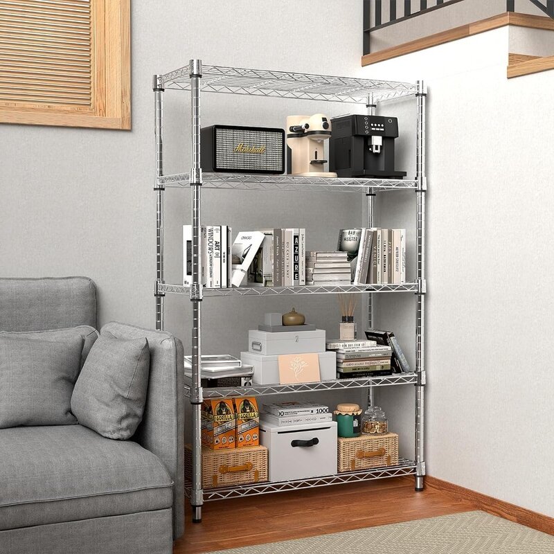 Стальные стеллажи для хранения MZG, 5-уровневый универсальный стеллаж, стальной органайзер, Проволочная стойка для дома, кухни, офиса