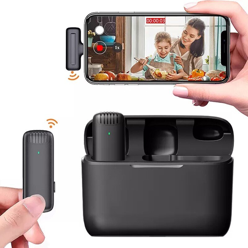 Microphone Lavalier sans fil J13 avec étui de chargeur, récepteur audio vidéo portable, mini micro pour iPhone, tablette Android, jeux en direct