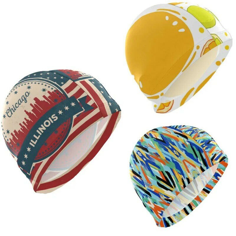 프린트 패턴 수영 모자, 성인/여성/남성용 편안한 다이빙 모자, 방수 도매 가격 수영 장비