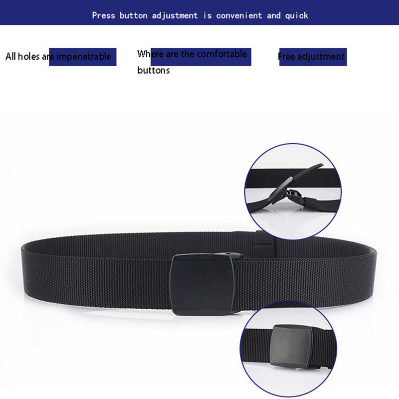 Cinturón de nailon con hebilla de acero y plástico no metálico para entrenamiento táctico, cinturón de Jeans informal negro de 3,8 cm para mediana edad y jóvenes