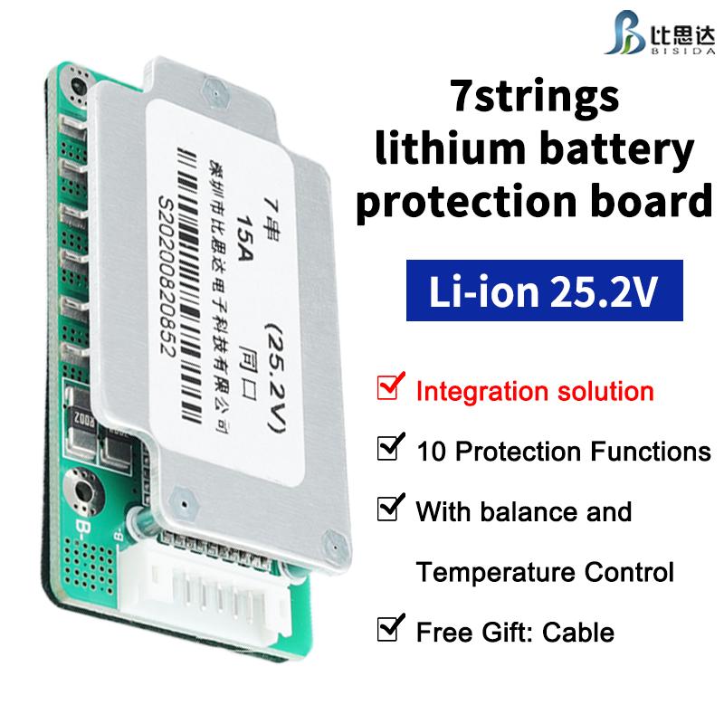 Bisida 7S BMS 24V 18650 Common Ports Protection Board with Balance Wire and NTC, Split Ports for Lithium-ion Battery Pack