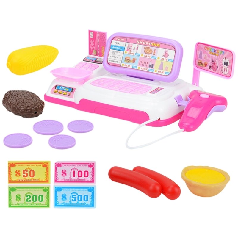 Caixa registradora plástico educacional para meninos e meninas, conjunto brinquedos para supermercado, caixa registradora