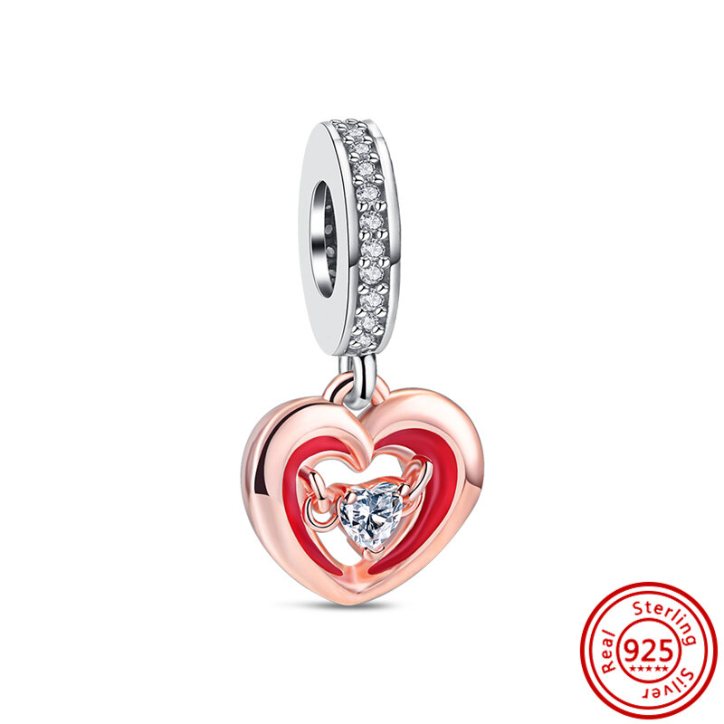 Gelang jimat Pandora asli Fit perhiasan DIY 100% 925 perak murni merah Murano kaca zirkon Apple ceri mahkota manik-manik hati