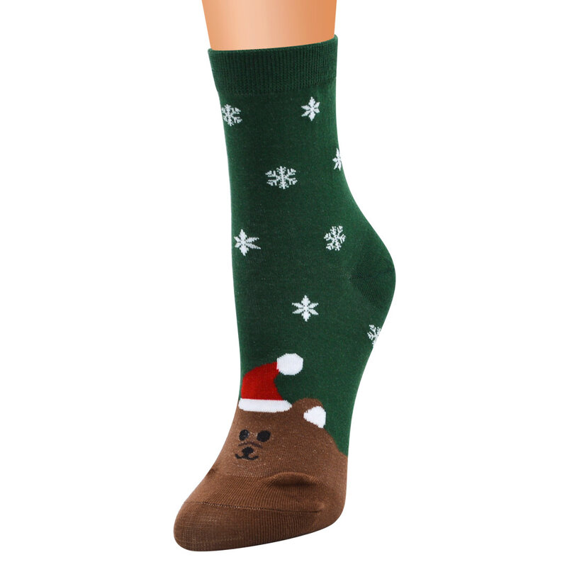 New Winter Jacquard Snow Elk Christmas Mid Length Women's Socks for Sweat-absorbing and Breathable Santa Claus Cotton Socks