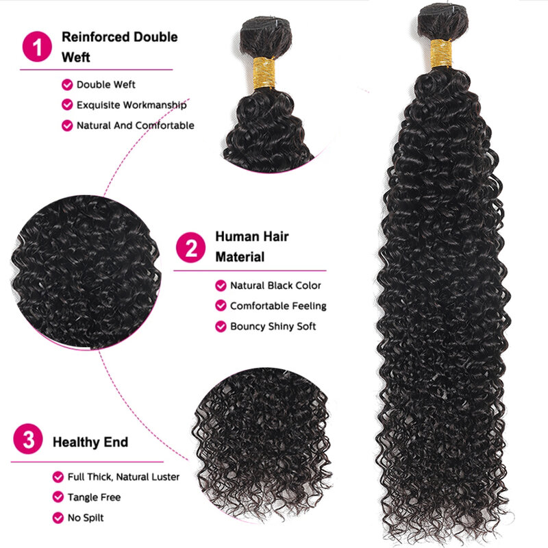 Bundle Kinky Curly 100% Remy Hair, Bundles de cheveux humains vierges, Extensions de cheveux pour femmes noires, document naturel, Birman, 10-30 po