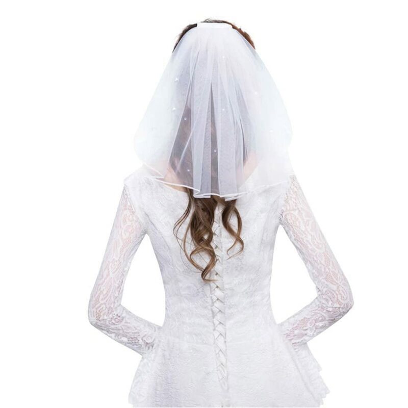 Kerudung pengantin, kerudung pernikahan berlian imitasi 1 tingkat dengan sisir 2024 kerudung pendek wanita