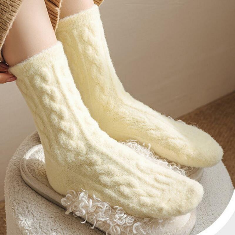 Теплые носки, уютные вязаные женские носки средней длины с плюшевой подкладкой, теплые Нескользящие эластичные для повседневного комфорта, поглощение пота, теплые и уютные
