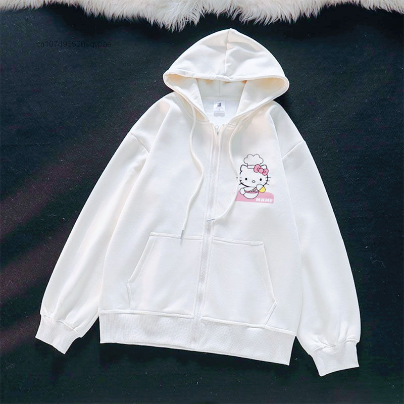 Sanrio Anime Cute Printed Hoodies Women Cartoon Hello Kitty Y2k Korean Students Loose Sweatshirt Fashion Sweet Cardigan Clothing