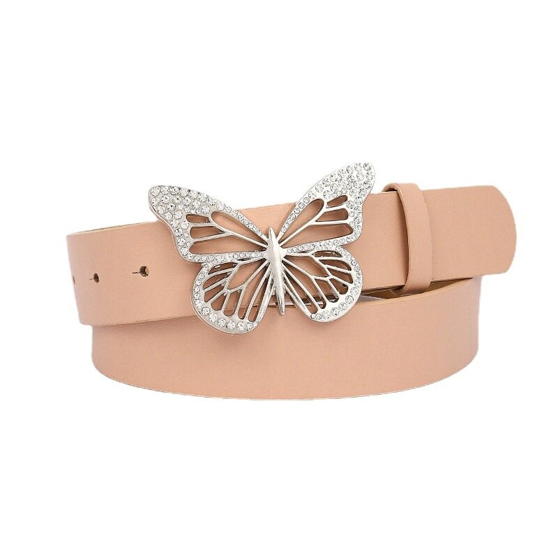 Cinturón de hebilla de mariposa de diamantes de imitación para mujer, cinturón de moda Simple que combina con todo, diseño de lujo, PU, emparejada Falda vaquera, 3. 3x107cm