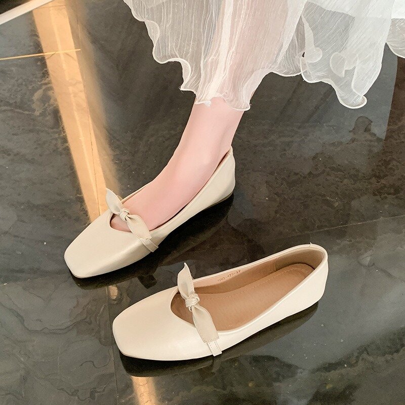 Comemore 2024 Women's Shoes Spring Summer sandals England Square Head Shallow Mouth Flat Pumps Women Casual Shoe Female Flats
